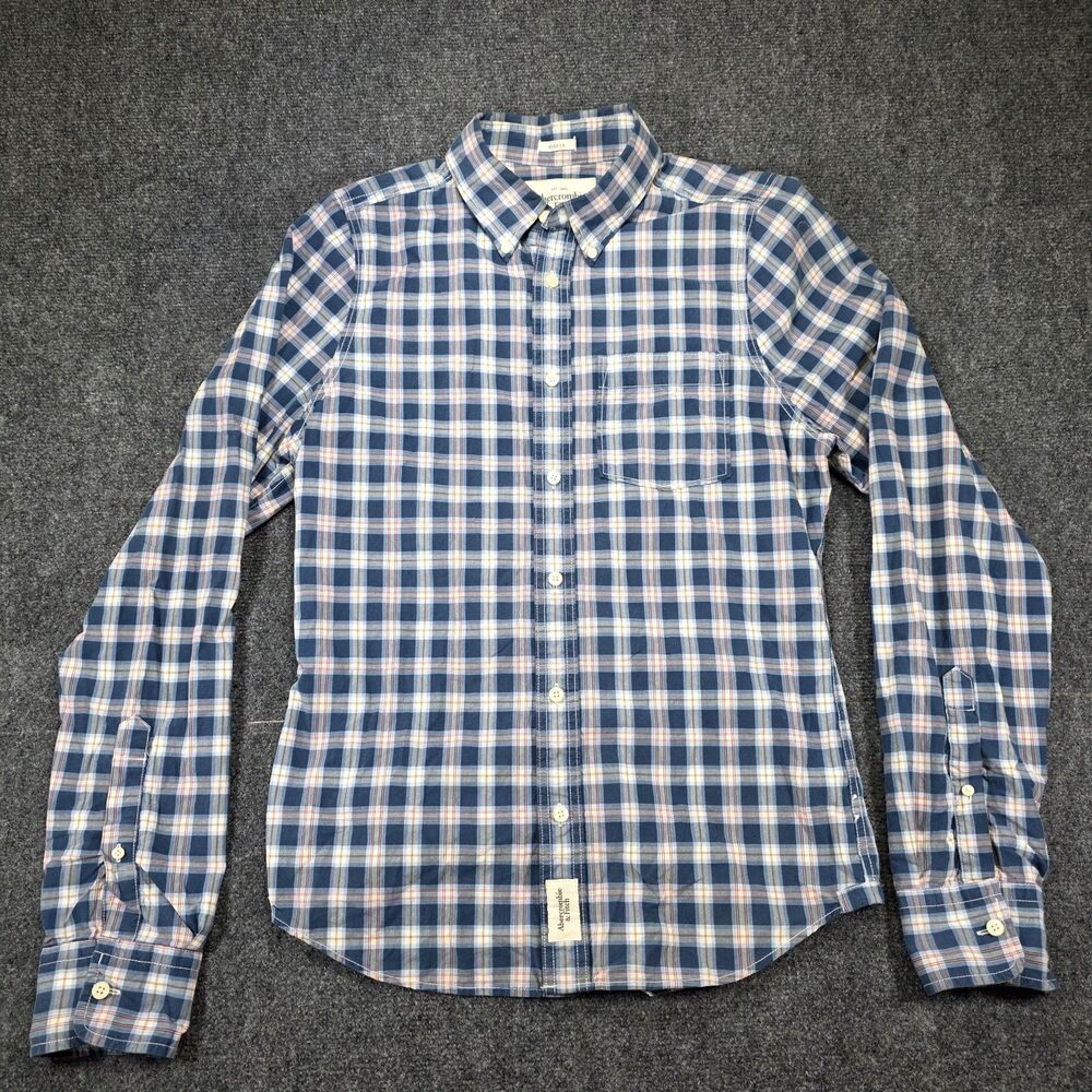 Abercrombie & Fitch Mens Large Muscle Fit, Plaid Blue/White/Red,Button Down.